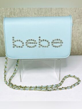 Bebe Crystal Rhinestone Crossbody Clutch Wallet Purse Baby Blue